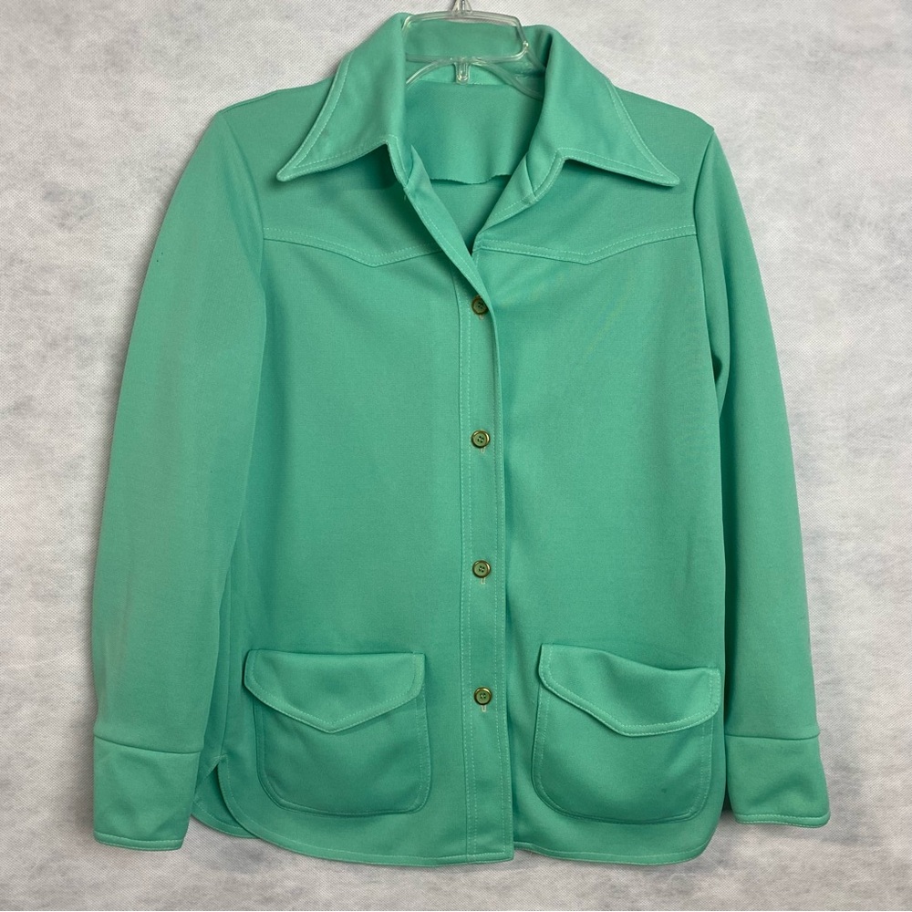 Vintage 70’s Button Down Jacket Women’s Sz Medium Seafoam Green Flaws